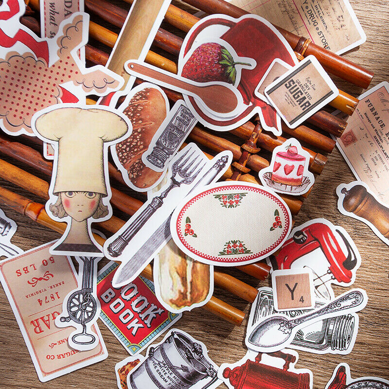 35Pcs Junk Journal Retro English Cooking Food Stickers Scrapbooking Diary Decor