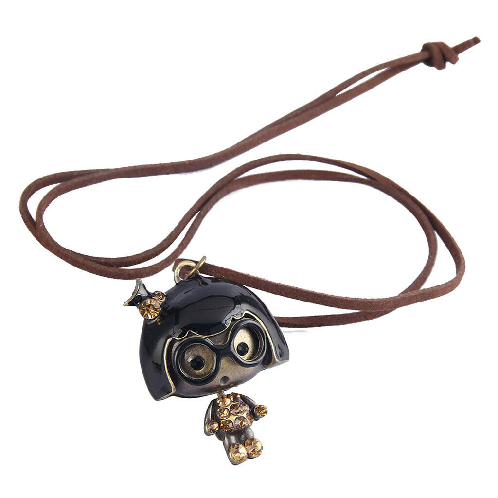 Cute Glasses Girl Pendant Wax Rope Necklace Fashion Jewelry Black