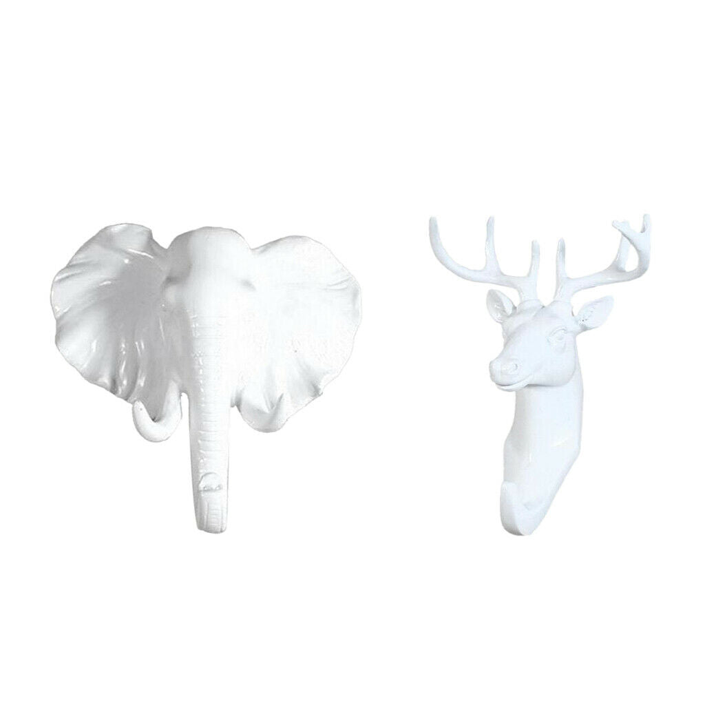 Set of 2, Elephant Deer Single Wall Hook / Hanger, Animal Hooks Heavy Duty,