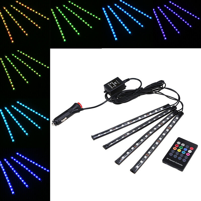 4PCS 12LED Car SUV Interior Decor Neon Atmosphere Light Strip Remote Control