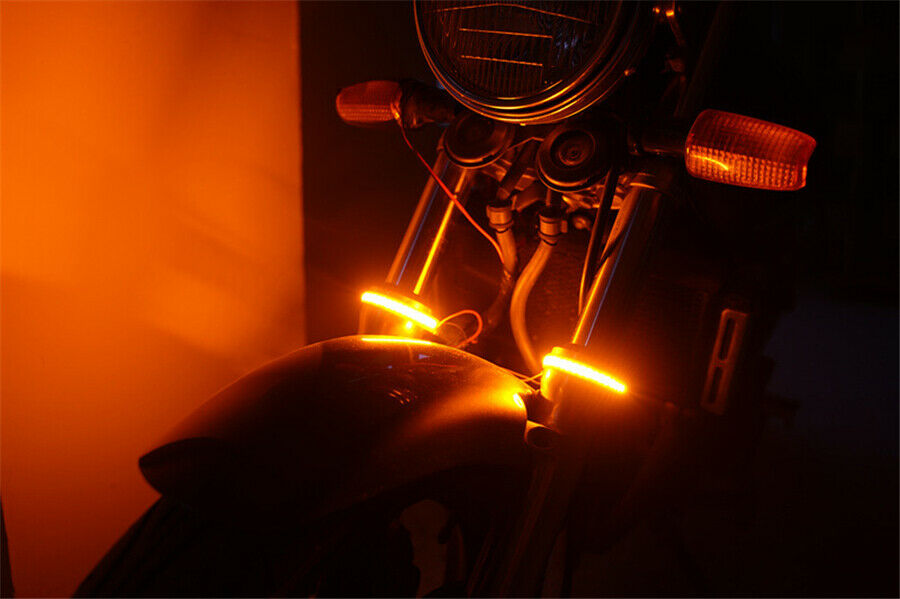 Amber LED Fork Turn Signal Light Smoked Lens For Motorcycle  48-70MM Waterproof