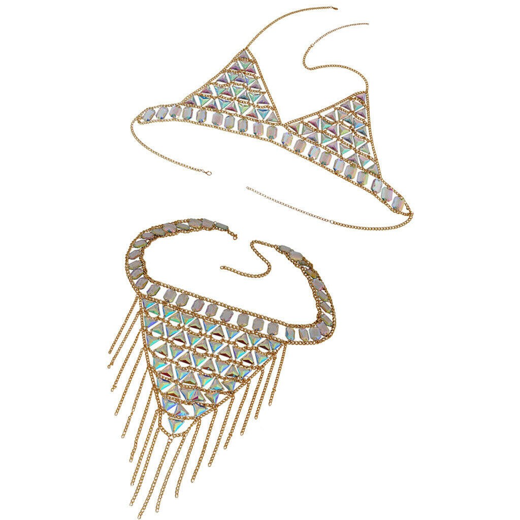 Sexy Bra Bikini Women Halter Sequin Tassel Summer Beach Chest Chain Golden