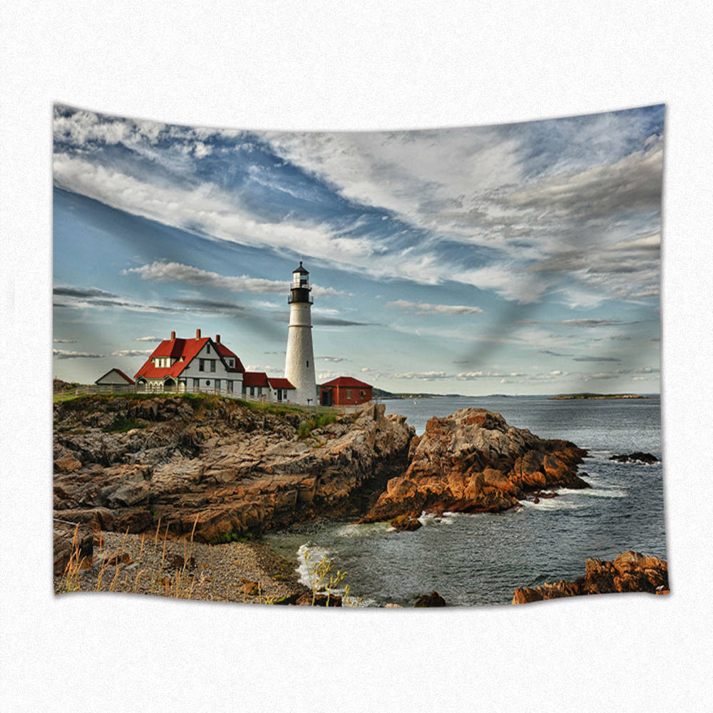 Lighthouse With House Wall Hanging Tapestry Bedspread Dorm home decor 71X60 Inch