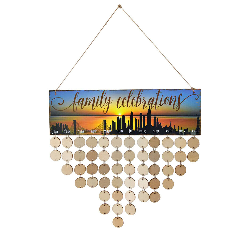DIY Wooden Board Reminder Calendar with 50pcs Round Disc Family Celebrations