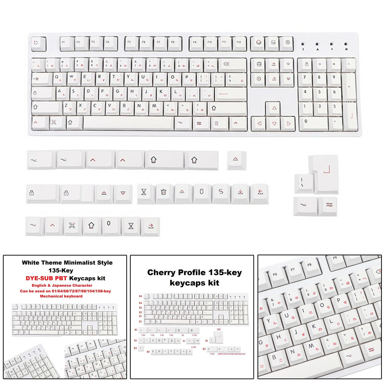 135 Keys PBT Japanese Keycap Theme for 61/64/68/72/87/98/104/108 Keyboard