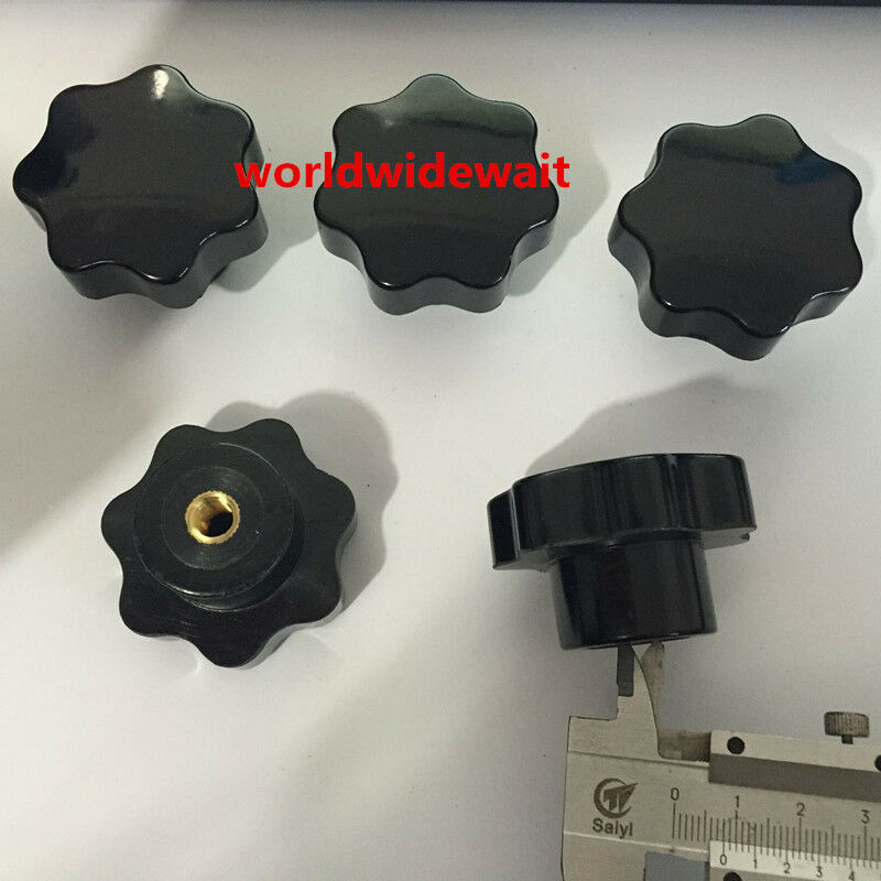 5PCS M8 x 50mm Dia Thread Black Plastic Star Head Clamping Knob Grip