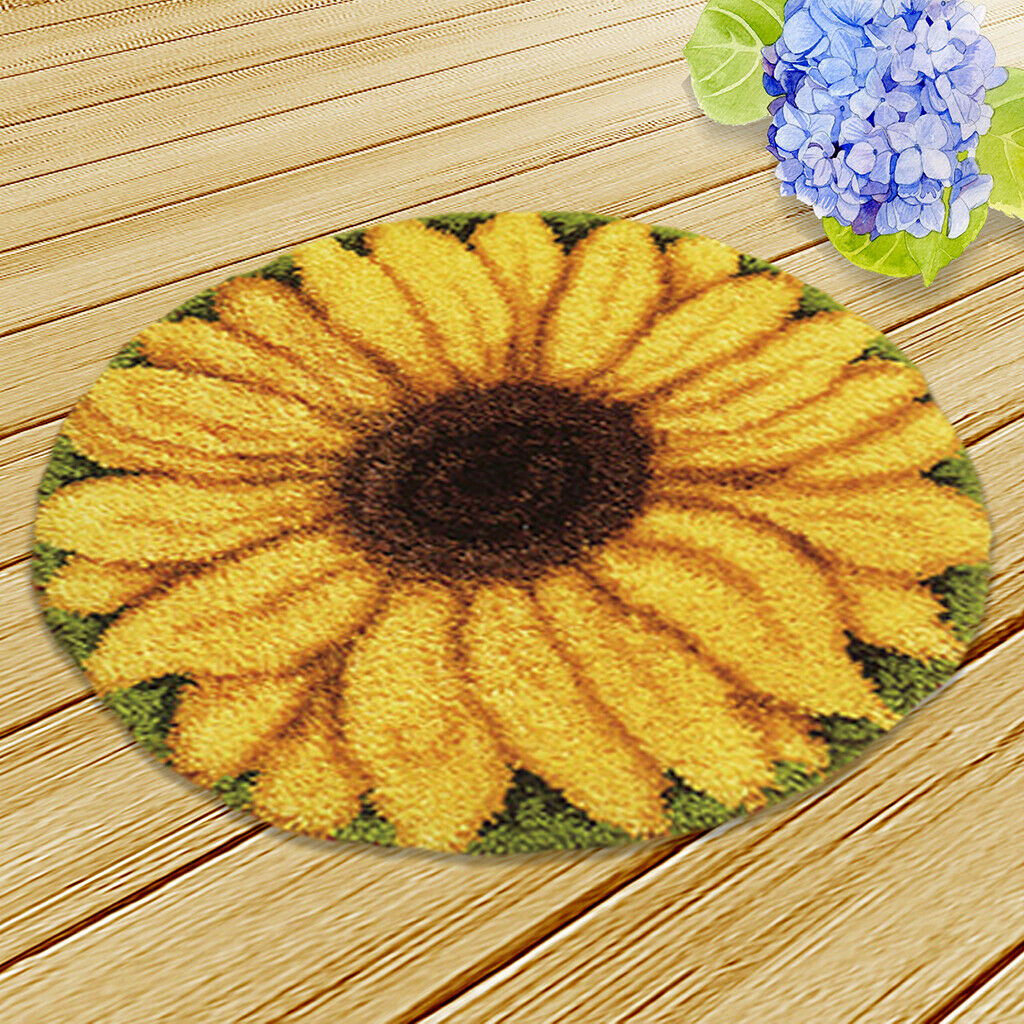 Arts and Crafts Sunflower Latch Hook Kit, 20x20inch & 1Pcs Wooden Handle Bent