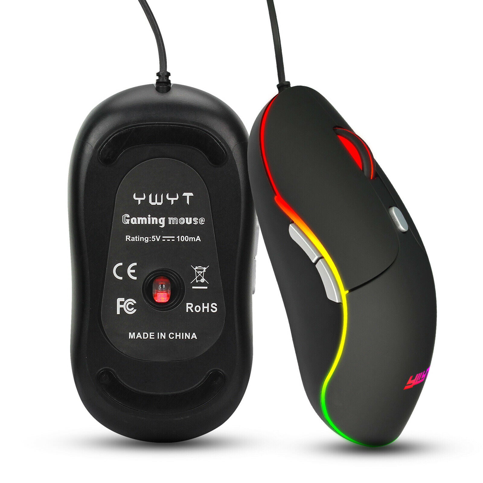 Desktop Laptop RGB Wired Gaming Mouse 3200 DPI Adjustable Mice Programmable