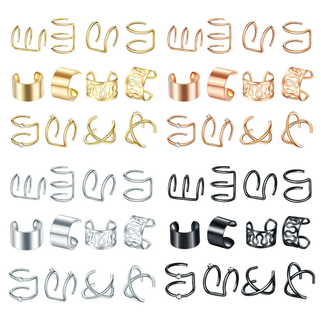 24 Pairs Chic Modern Ear Cuff Mixed Style Non-Piercing Jewelry Hoop Unisex