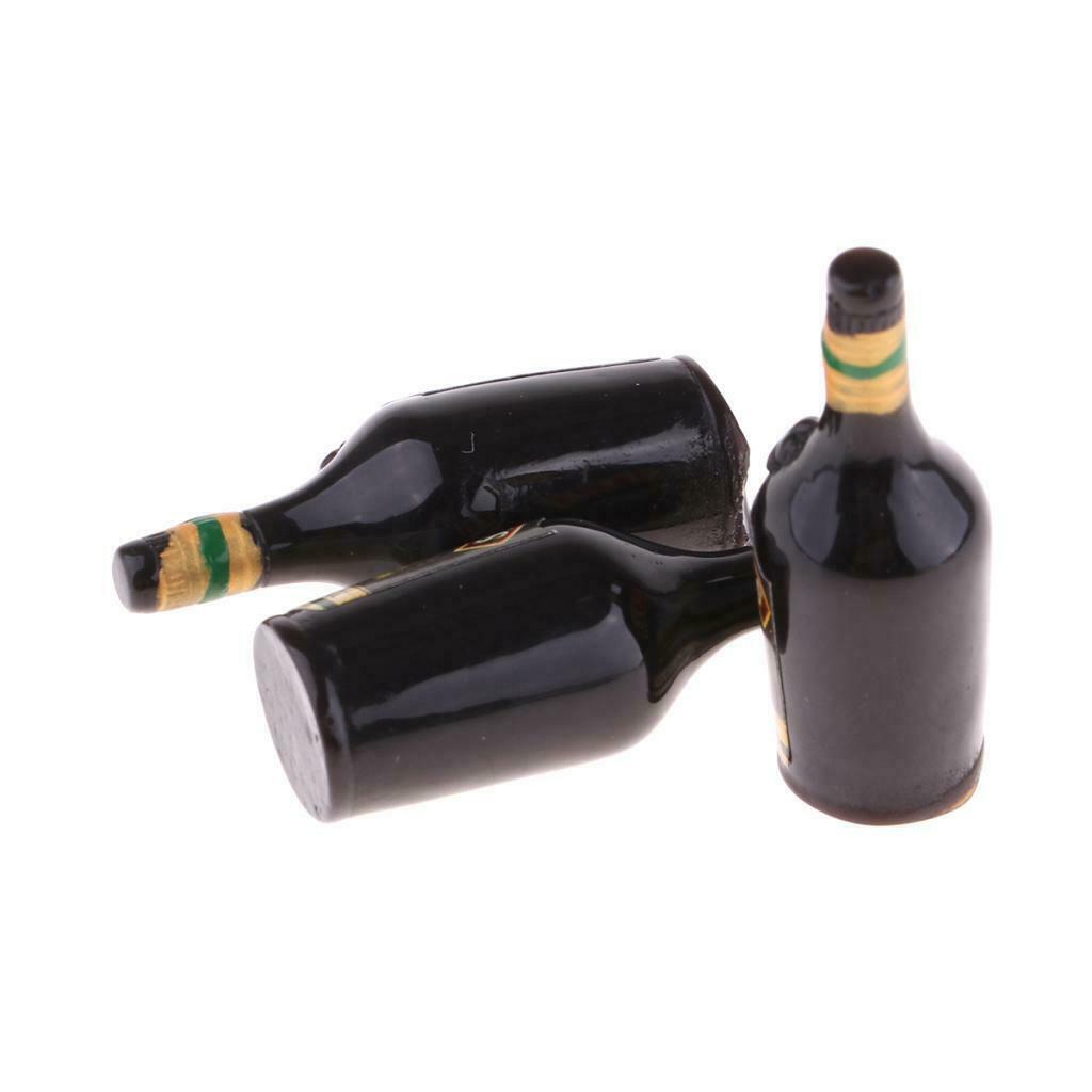 3 Pieces 1:12 Mini Glass Wine Bottles Pub Bar Decoration Ornament Accessory