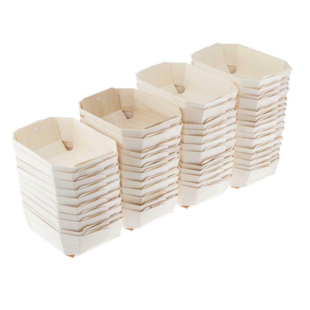 50 Pieces Disposable Wooden Bakery Boxes for Party Serving Foods