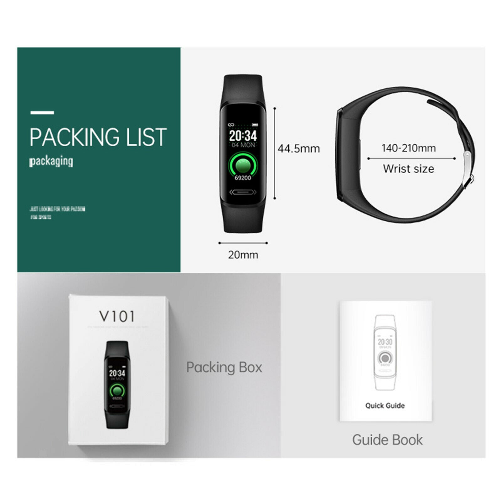 V101 Bluetooth Smartwatch Smart Watch Wristband Message Reminder Thermometer