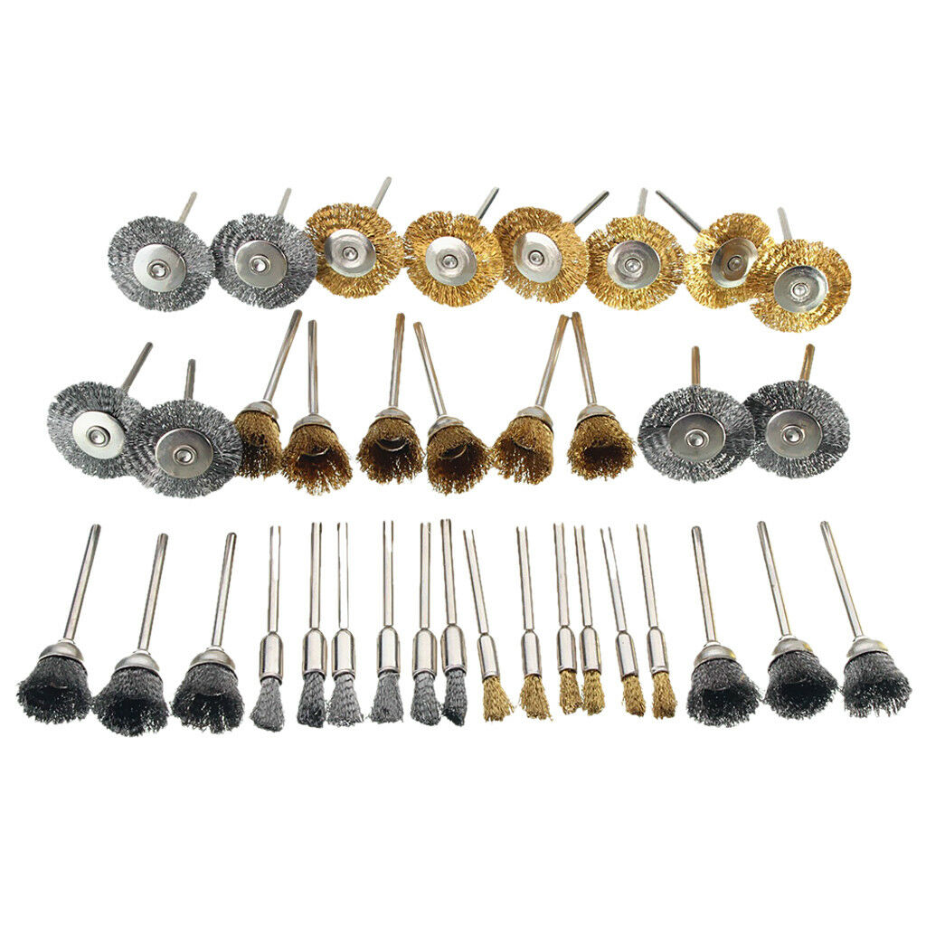 36Pcs/ Set Brass Steel Wire Wheel Shank Brush Cleaner Polishing Rotary Tool