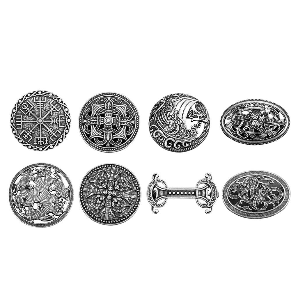 Set of 8 Retro Norse Viking Symbol Brooch Nordic Cloak Shawl Pins Corsage