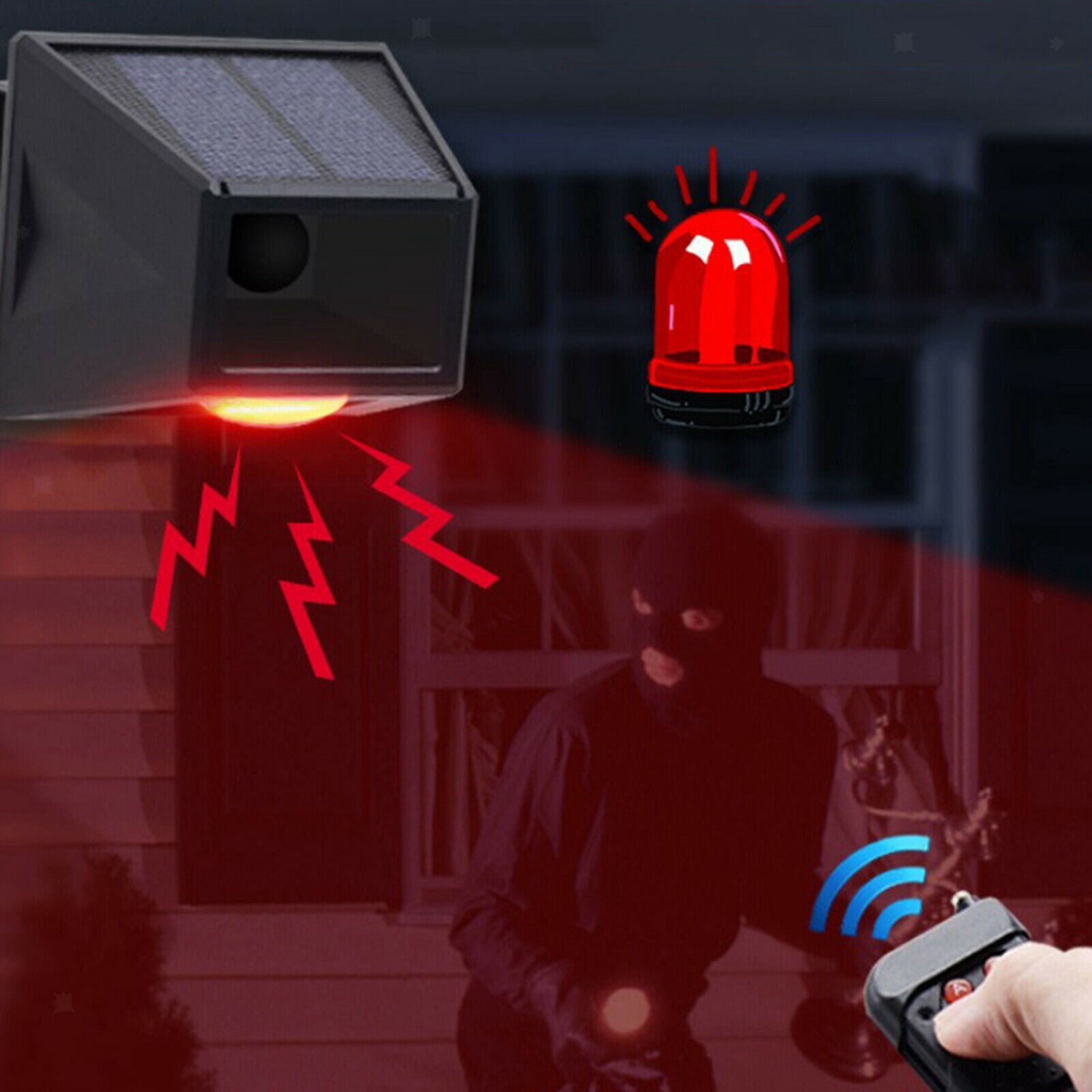 Waterproof Garden Solar LED Alarm Light Strobe Lamp Remote Control Outdoor