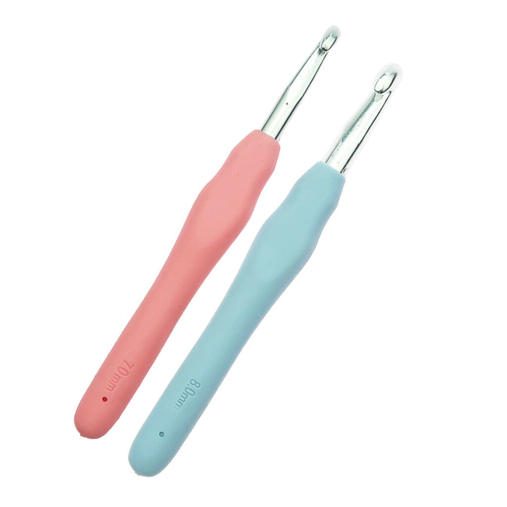 2Pcs Soft Grip Handle Aluminum Crochet Hooks Knitting Needles 7mm 8mm