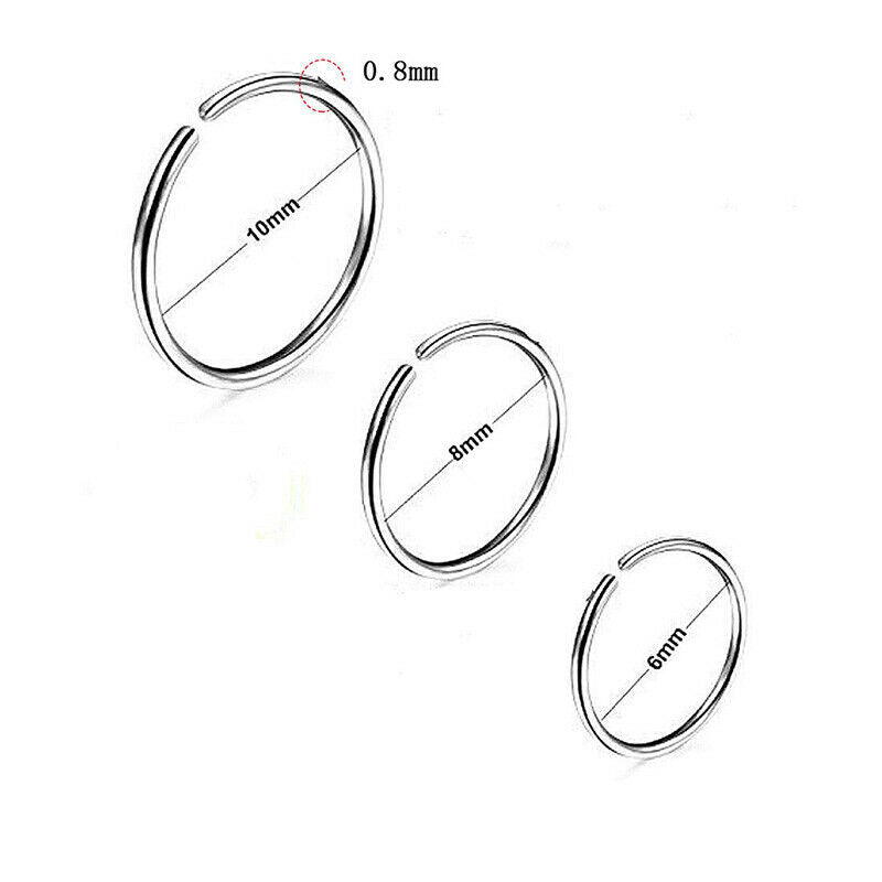 9Pcs Nose Ring Open Hoop Lip Body Piercing clip on Studs Stainless Steel .l8