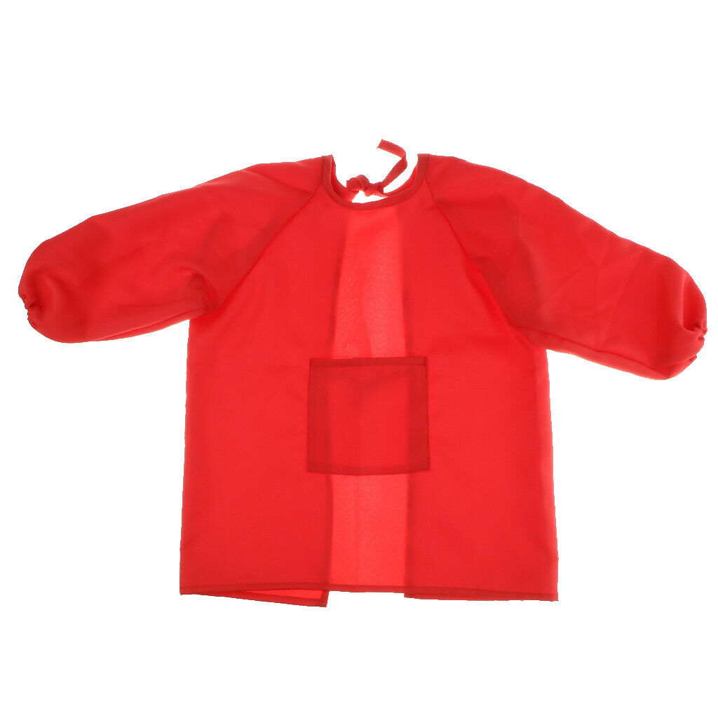 Kids Painting Apron with Long Sleeve Art Smocks for 120-140cm Child Red