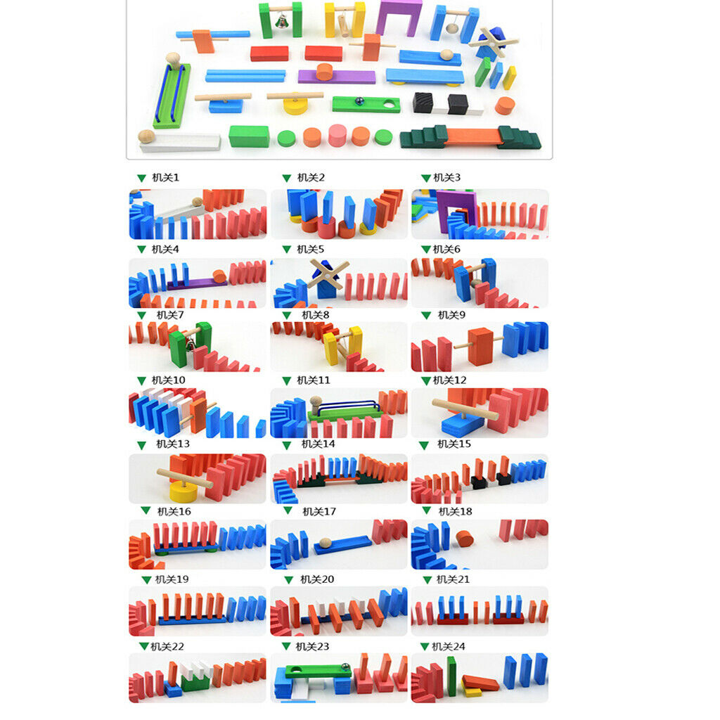 Adults Wooden Dominoes Set 24-Pieces, Domino Race Add-On Roadblock Blocks -
