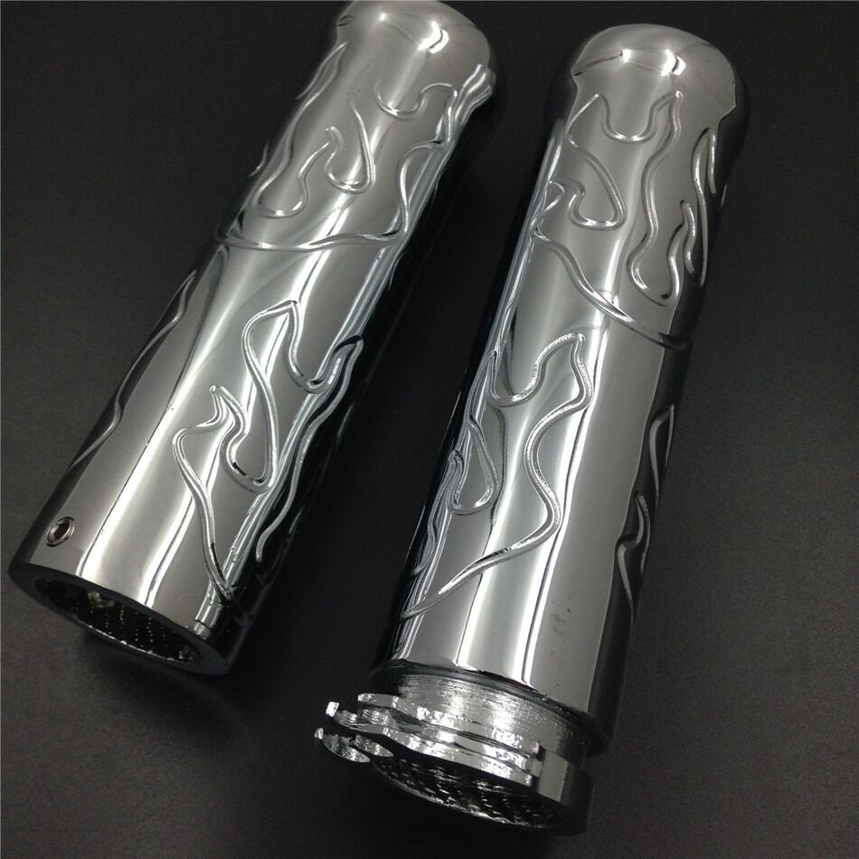 Billet Flame style1" HAND GRIPS for Harly Davidson bikes 1986-2012 Chrome