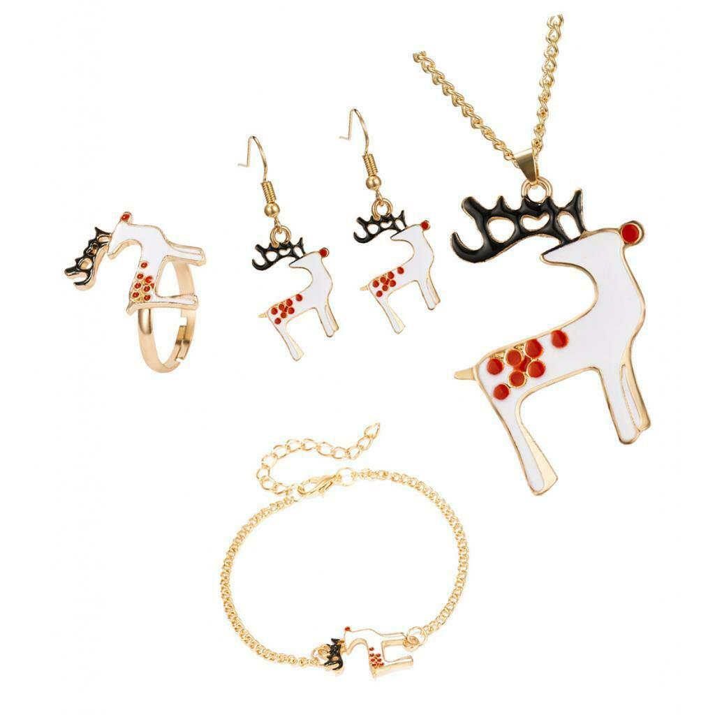 Christmas Jewelry Set Necklace Rings Bracelets Earring Decors Christmas Elk