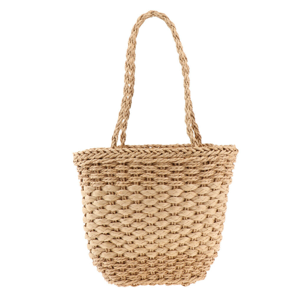 Lady Summer Straw Beach Bag Tote Shoulder Basket Shopping Handbag Bags Khaki