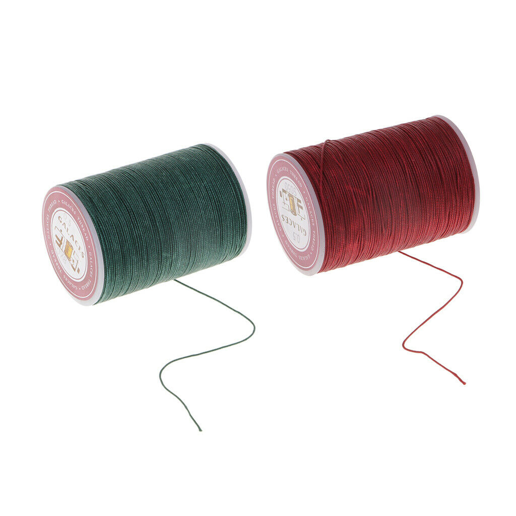 2 pieces 130 meters 0.5 mm round polyester wax thread sewing green + red