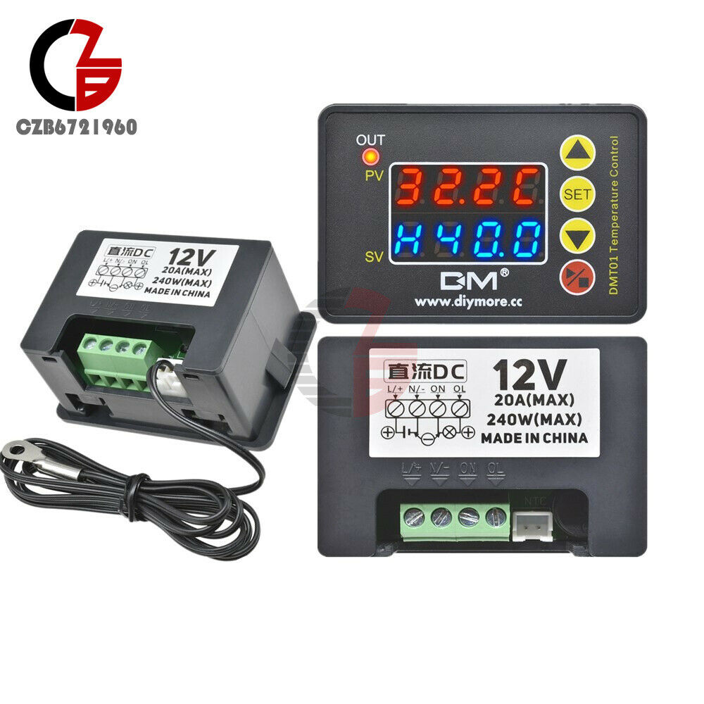 DC12V Red Blue LED Display Temperature Controller Thermostat Switch With Sensor