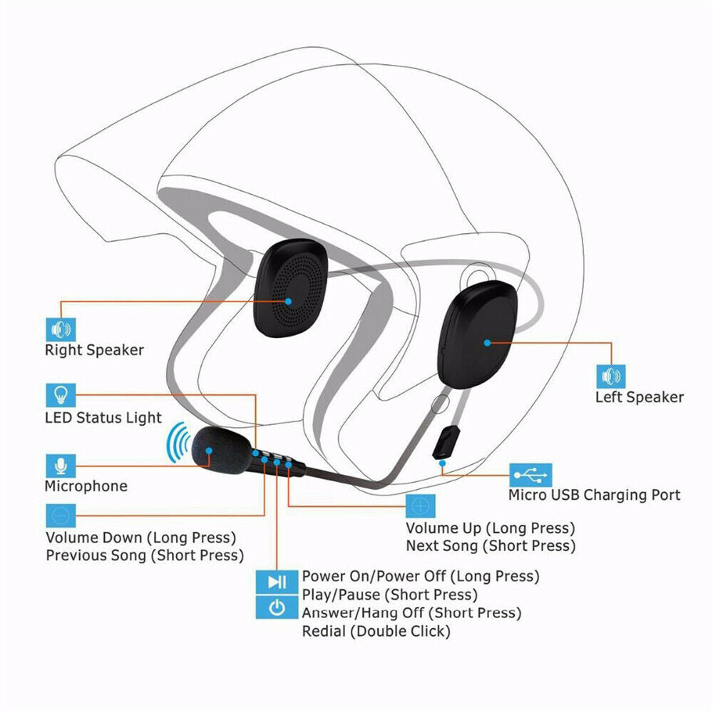 50M Bluetooth Wireless Anti-interference Helmet Headset Hands Free Walkie Talkie