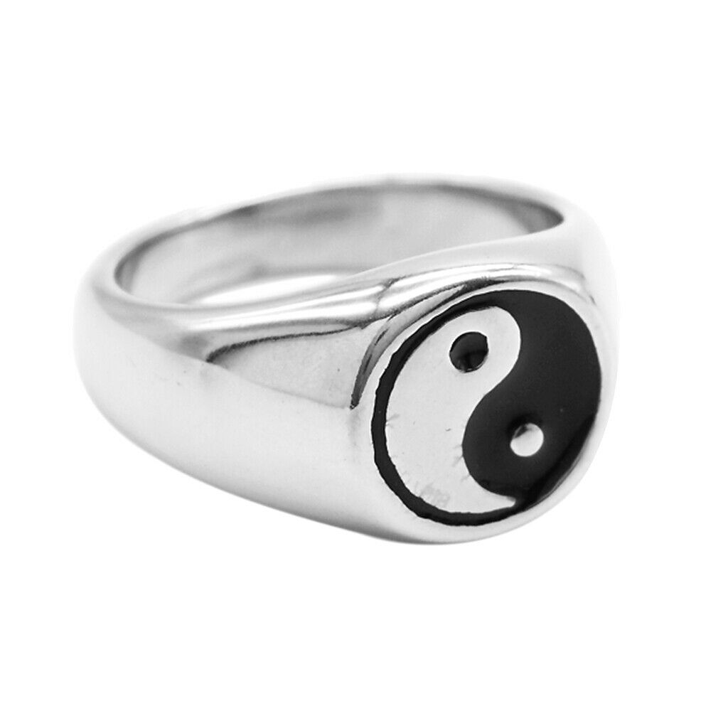 Retro Stainless Steel  Tai Chi Finger Ring Yin Yang Spinner Ring US Size 13