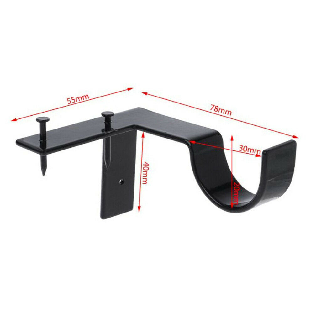 1 Pair Curtain Rod Brackets Cafe Holders Easy to Use Decoration Single_Black