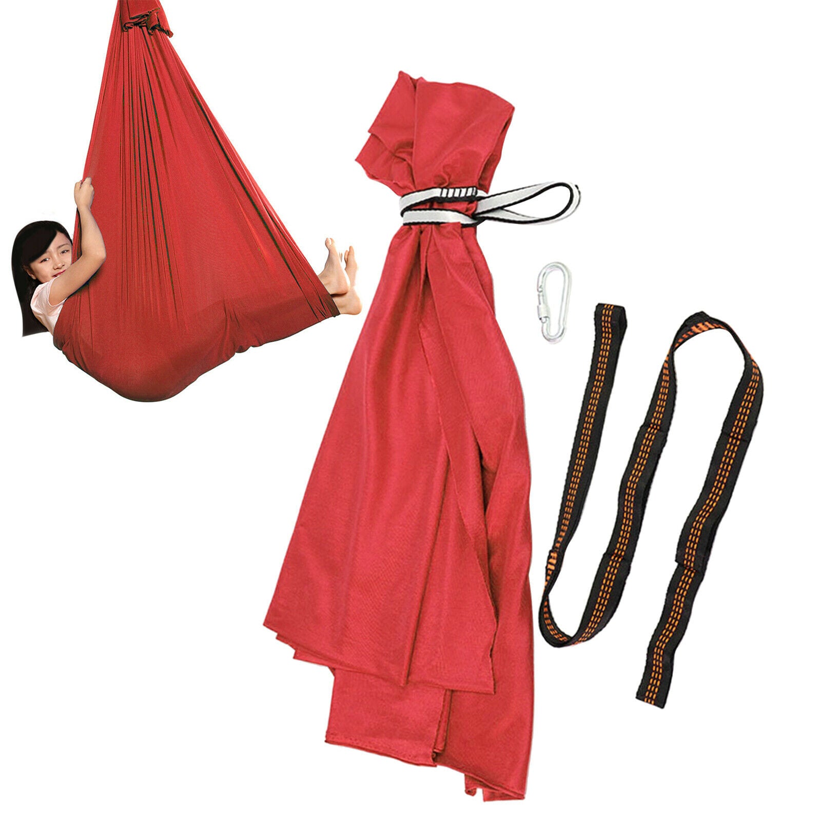 Kids Swing Hammock Hanging Pod Sensory Swing Carabiner Red