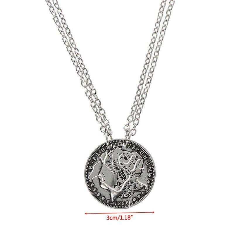 Deer Heads Lover Puzzle Necklace Set Quarter Coin Cut BBF Couple Fashion Jewelry