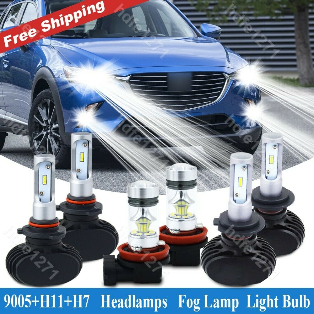 6x High Power White LED Headlight Fog Light Bulbs fit Mazda 3 2004-06 CX-7 07-12