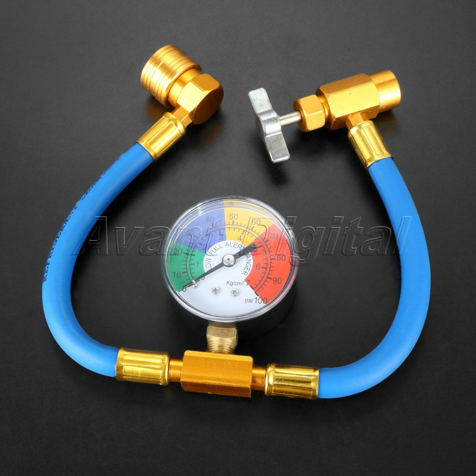Air  Refrigerant Charging Hose w/ Gauge 90°Push & Lock coupler R134A