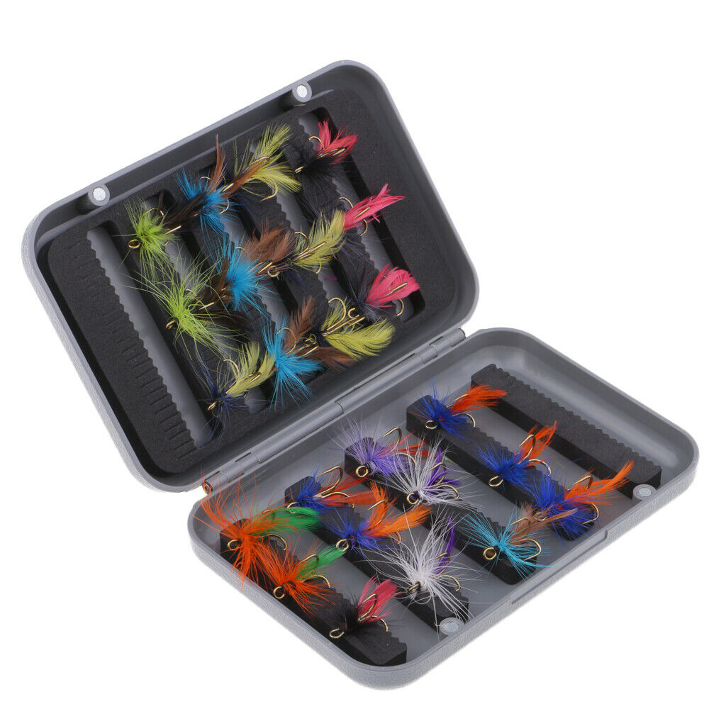 24x Mixed Dry Flies Fly Fishing Nymph Insects Flies Buzzer Hook with Fly Box