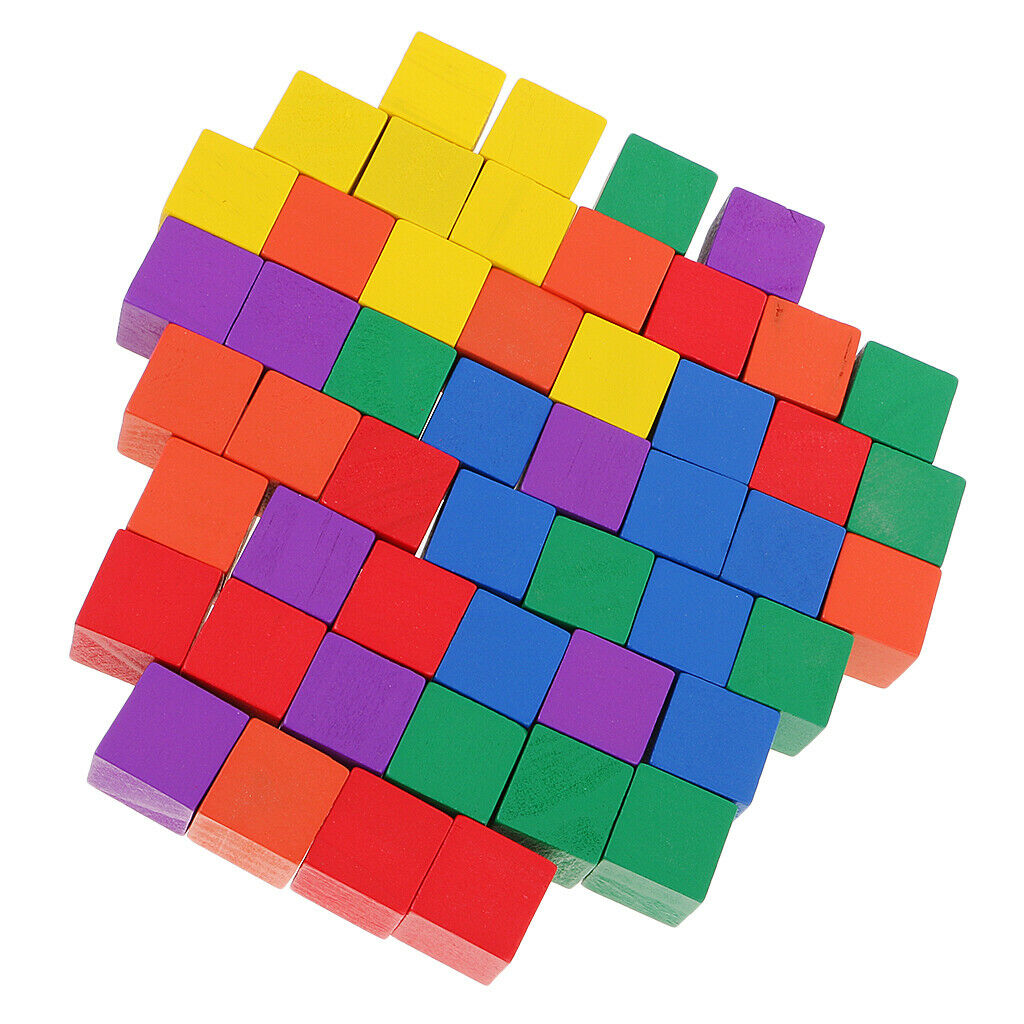 50 packs Multi Color Wood Cube Square Block Embellishments Kids DIY Toys