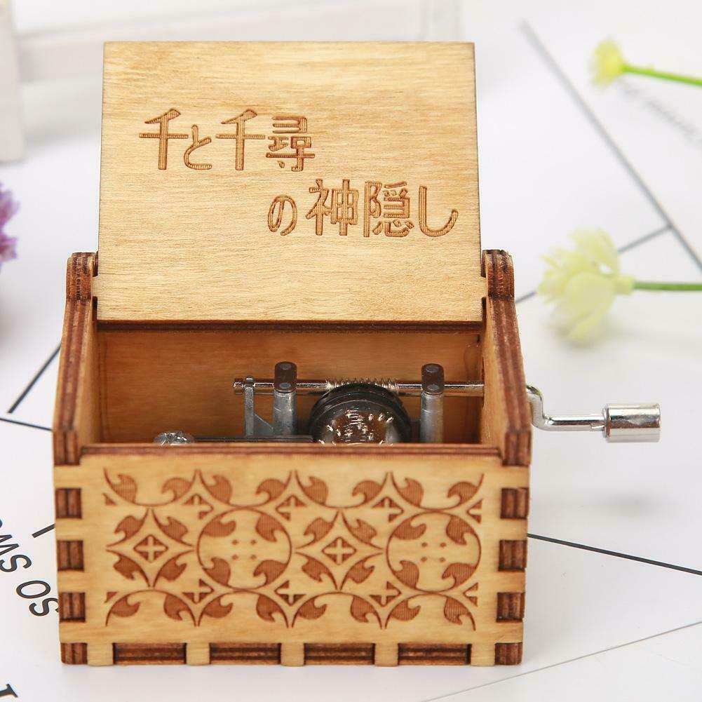 Retro Hand Cranked Wood Music Box Party Xmas Gift Household Decor Ornament @