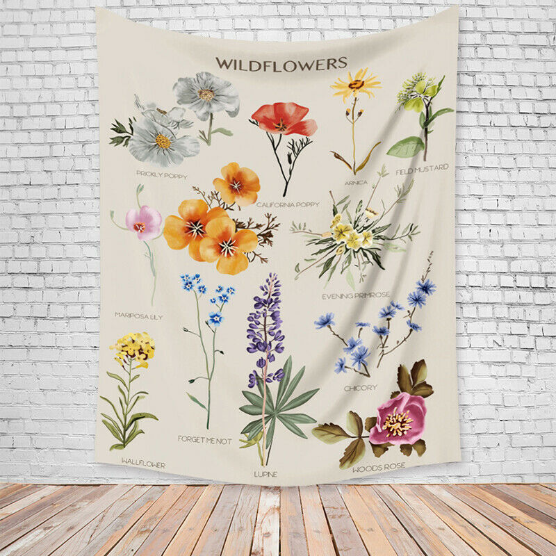 Botanical Wildflower Tapestry Wall Hanging Flower Chart Bohemian INS Home.l8