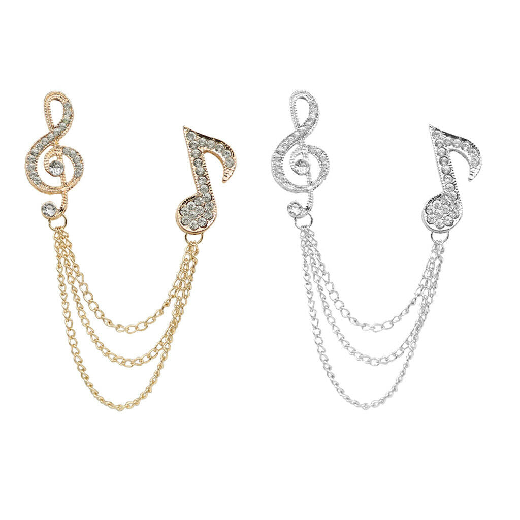 2pcs Unisex Music Symbol Shirt Suit Collar Neck Tip Brooch Pin Tassel Chain