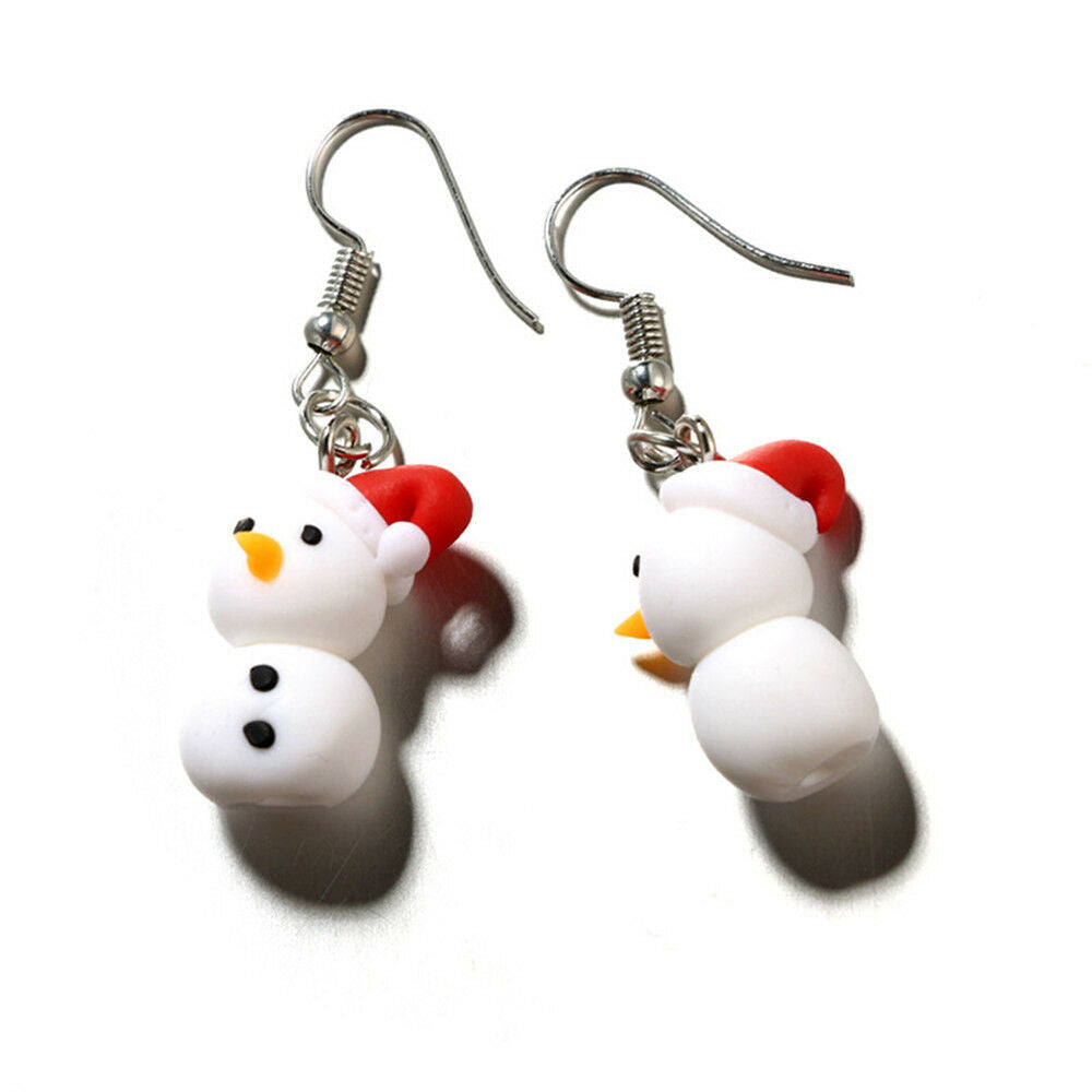New Christmas Snowman Pendant Handmade Soft Pottery Earring Polymer Clay Jewelry
