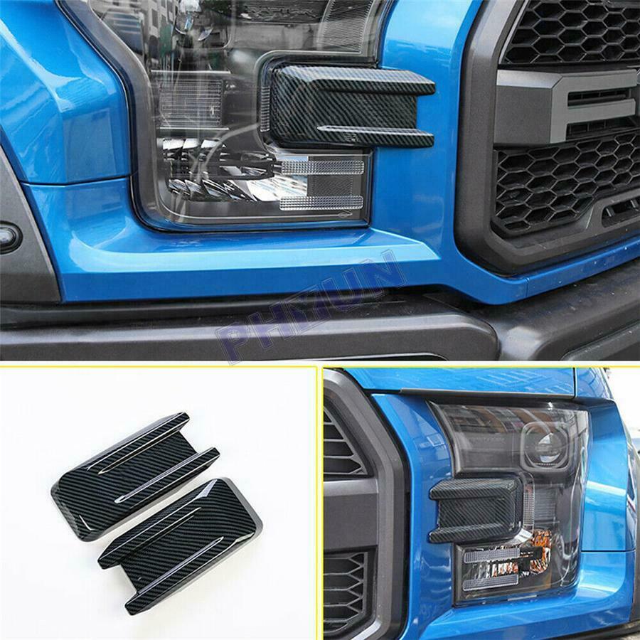 For 2015-2019 Ford F-150 Front Head Light Eyelid Molding Trim Carbon Fiber Color