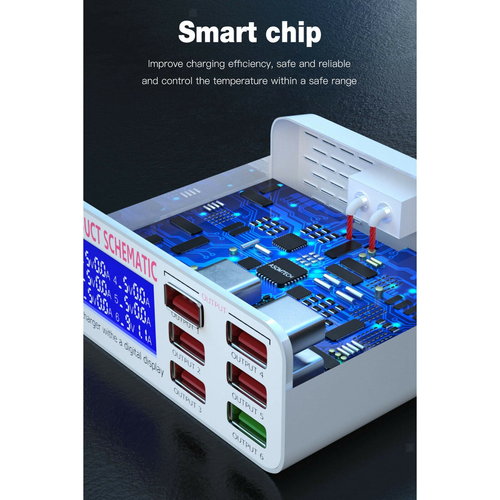 Multiple 6-Port USB Charger Phone Charger Adapter QC3.0 Fast Charger UK Plugs