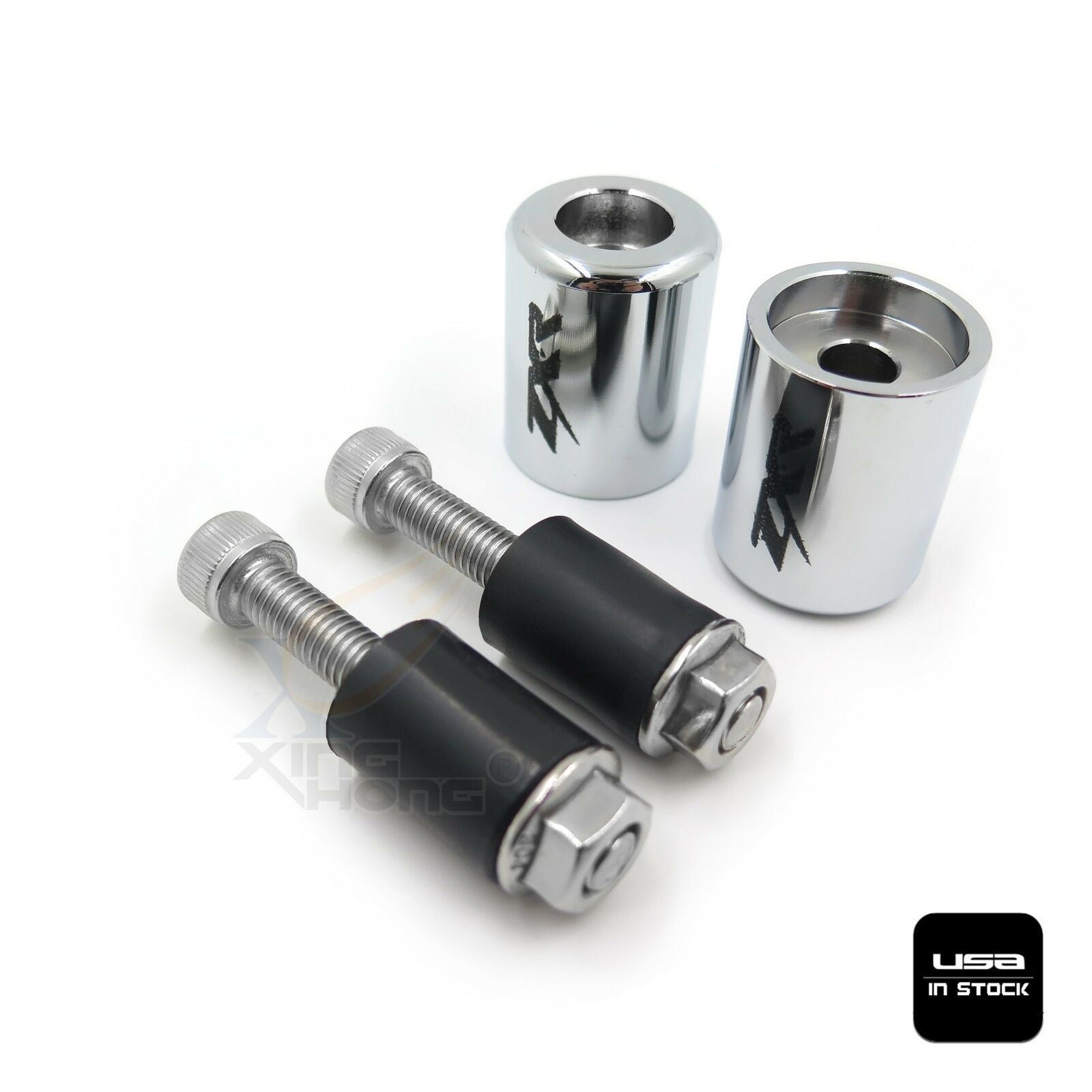 Chrome Bar Ends "ZXR" Rubber For 2006-2012 Kawasaki Ninja 650R / EX650R