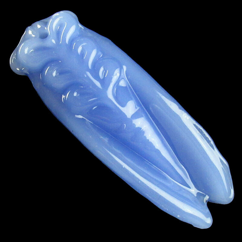 2Pcs 53x18x14mm Carved Blue Jade Cicada Pendant Bead A-11JY