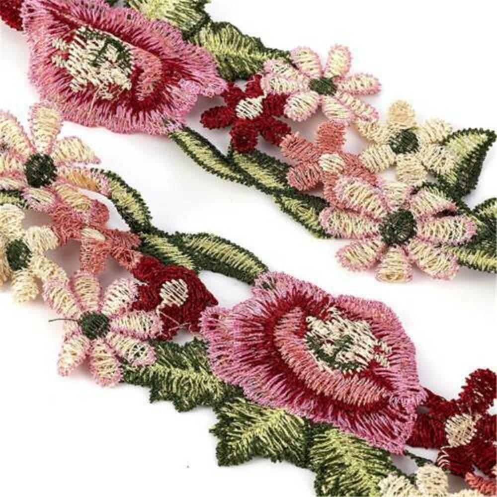 1-Yard Flower Applique Badge Embroidered Sew on Floral Collar Patch Dress Craft