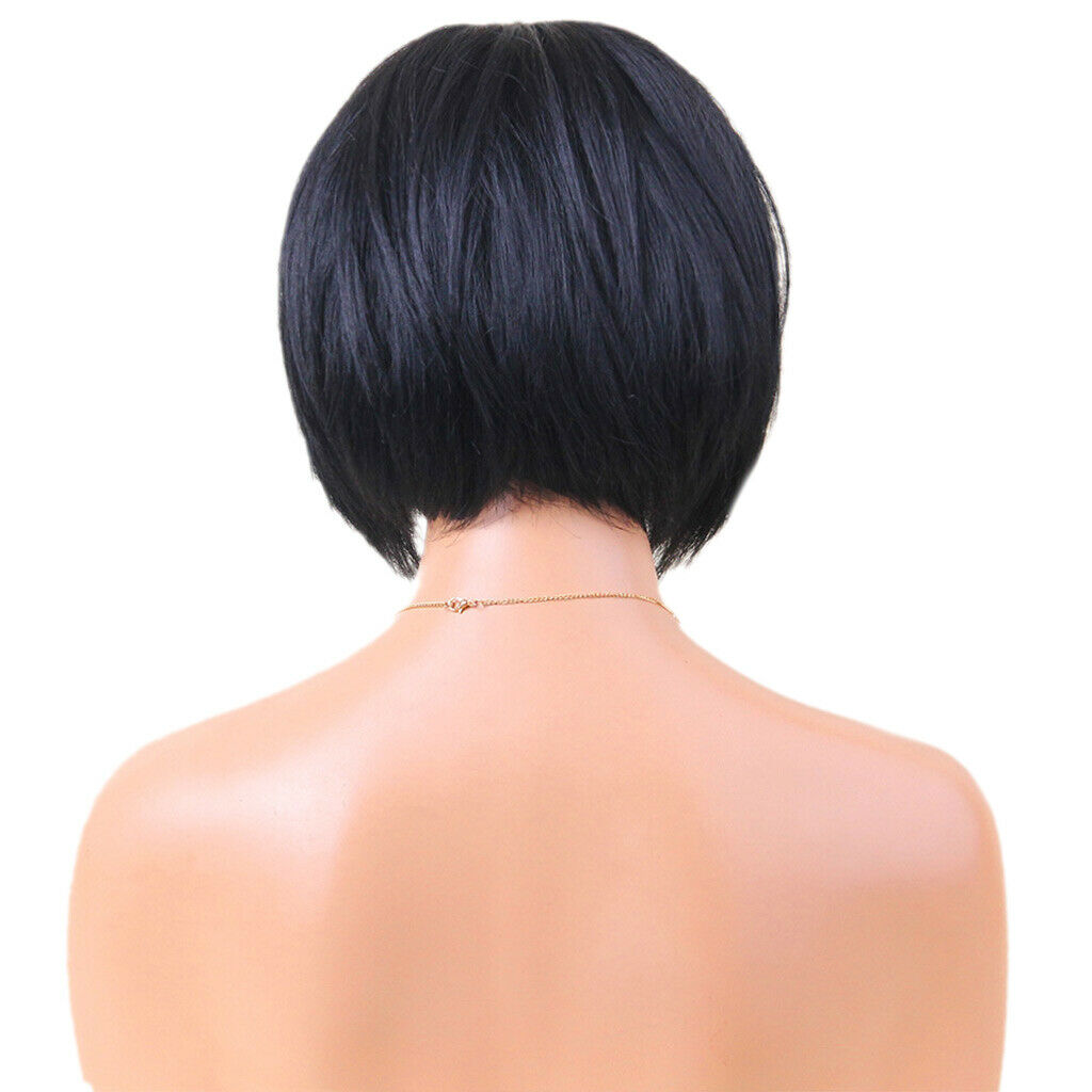 Fashion Women Bob 100% Human Hair Wigs +   - Straight Black HEAT RESISTANT