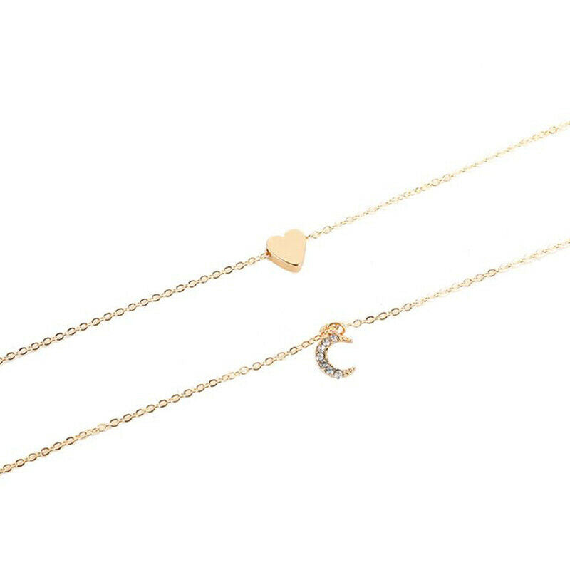 Fashion Women Multilayer Love Heart Moon Pendant Choker Necklace Jewelry GifY1