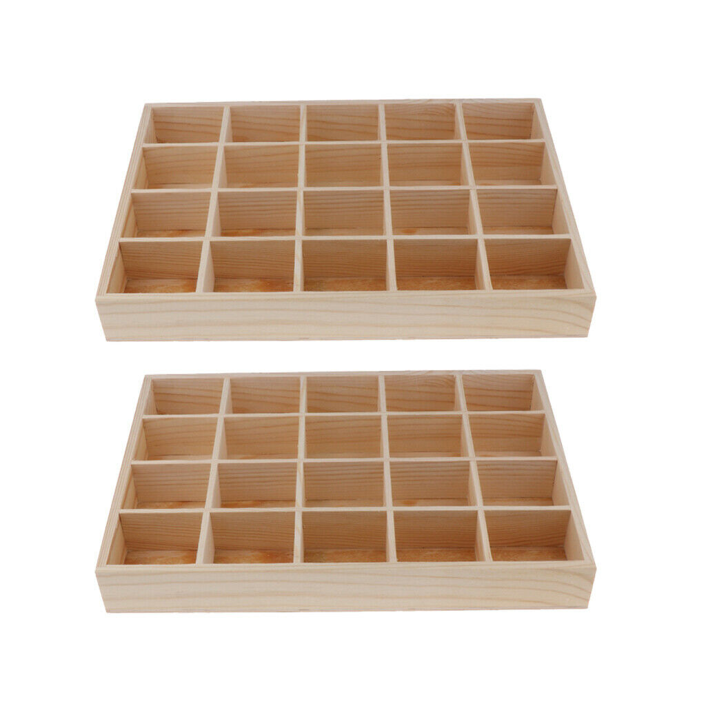 2 Pieces Wooden Jewelry Storage Case 20 Grid Jewelry Box Organizer