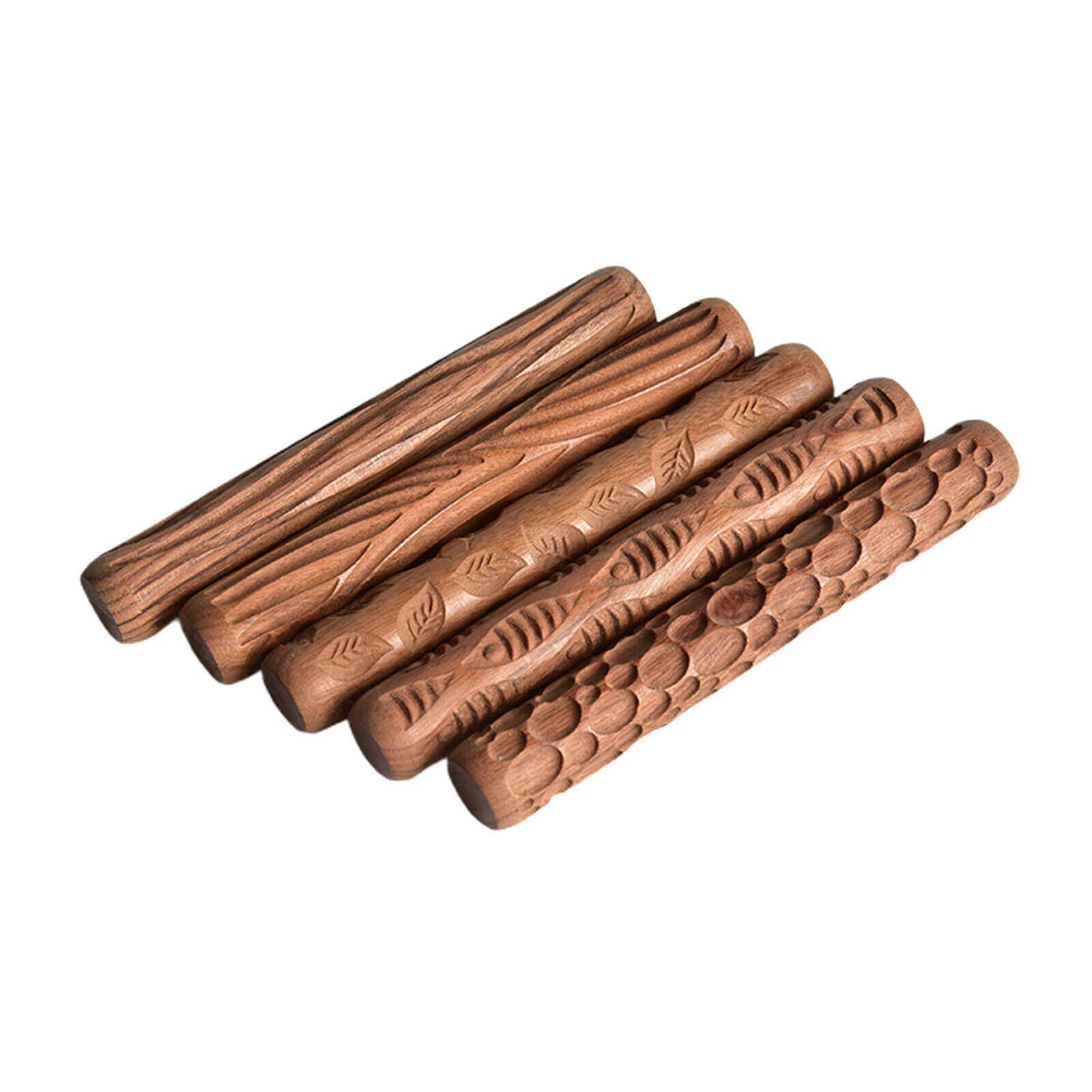5x Wooden Pottery Pattern Roller Cobblestone Clay Modeling Textured Handle